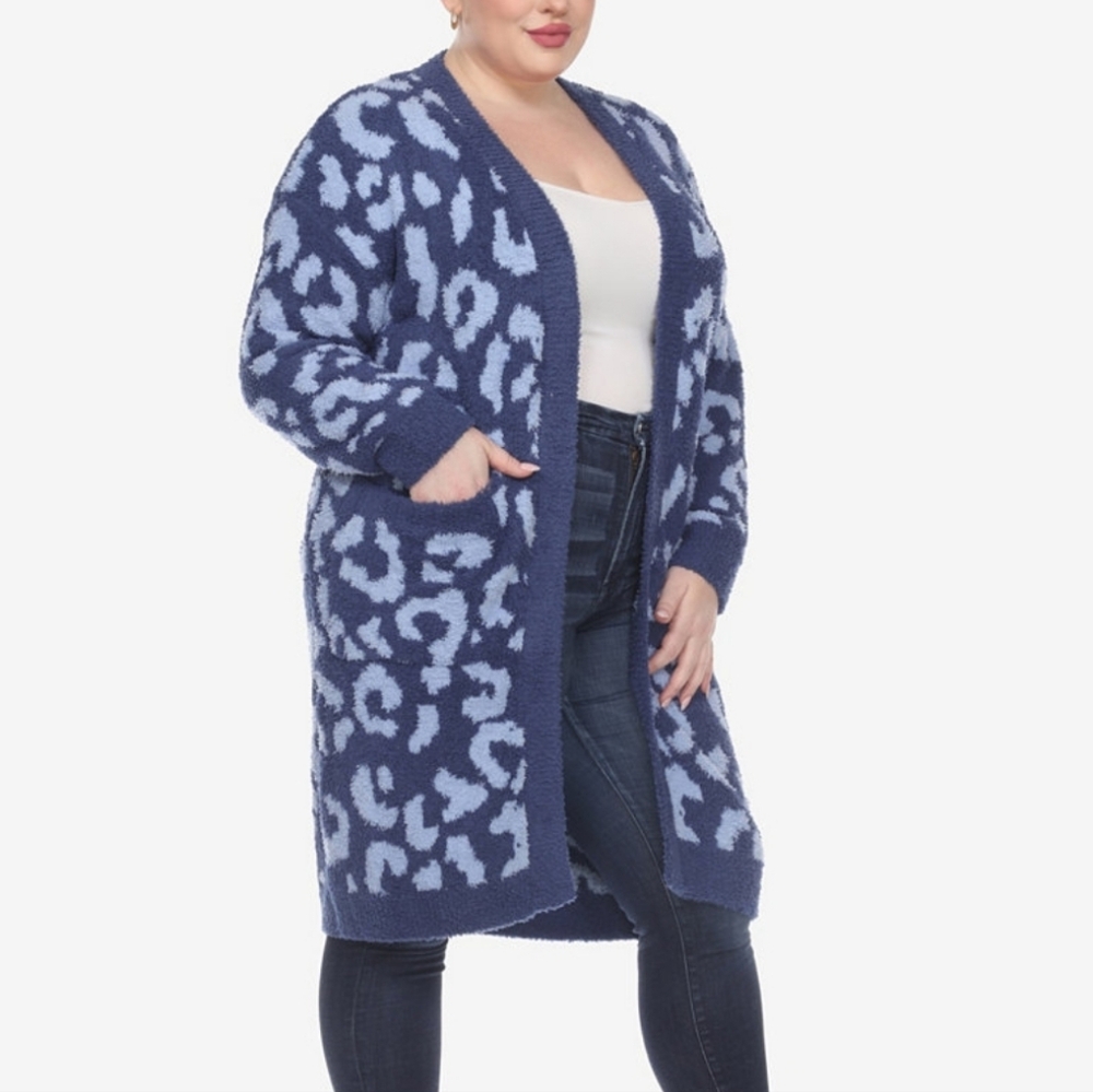 White Mark Blue Women's Cardigan Sweater 2X/3X